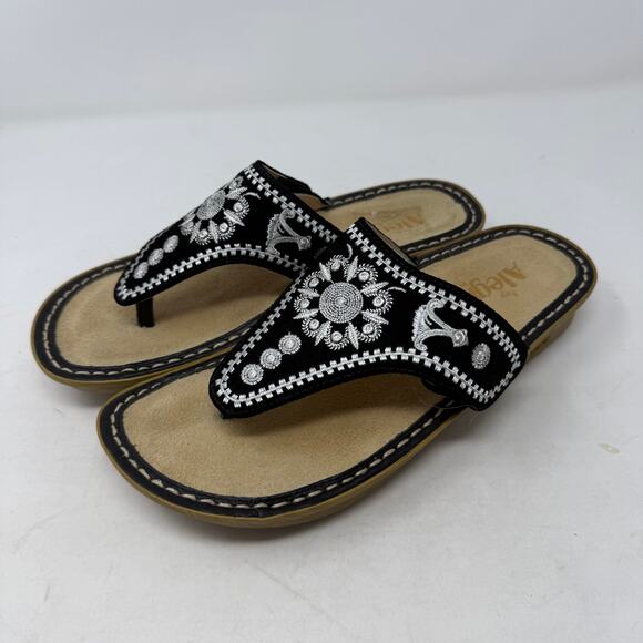 Alegria Black Embroidered Thong Sandals Women's EU 38 - Picture 1 of 13
